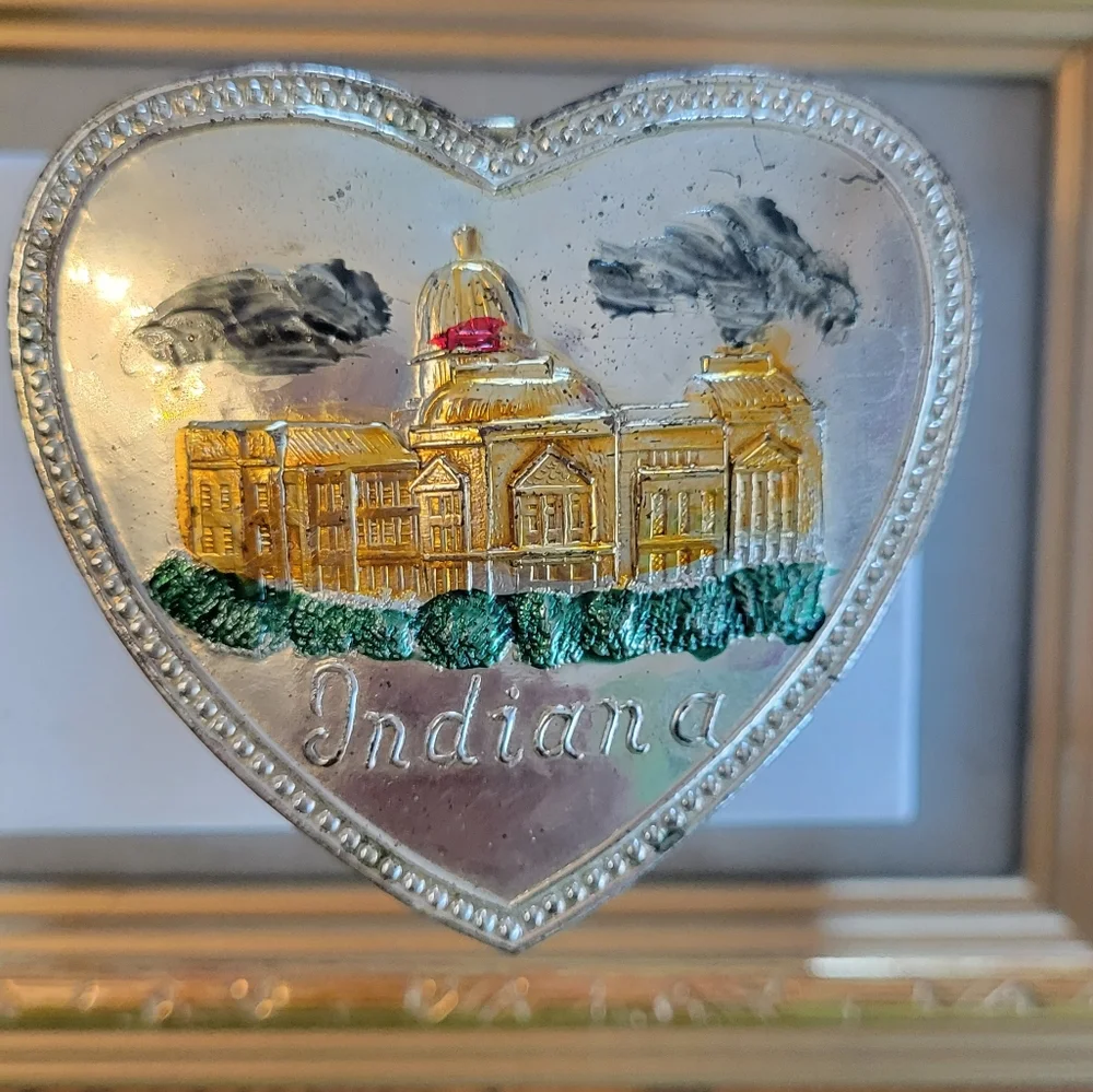 Vintage Indiana Heart Shaped Jewelry Box ~ Silvertone ~ 1960s ~